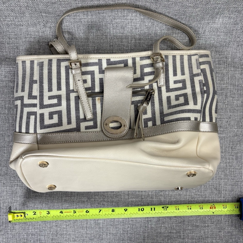 Spartina 449 De Renne Daufuskie Turn Key Classic Natural Linen Leather Tote - Picture 14 of 14